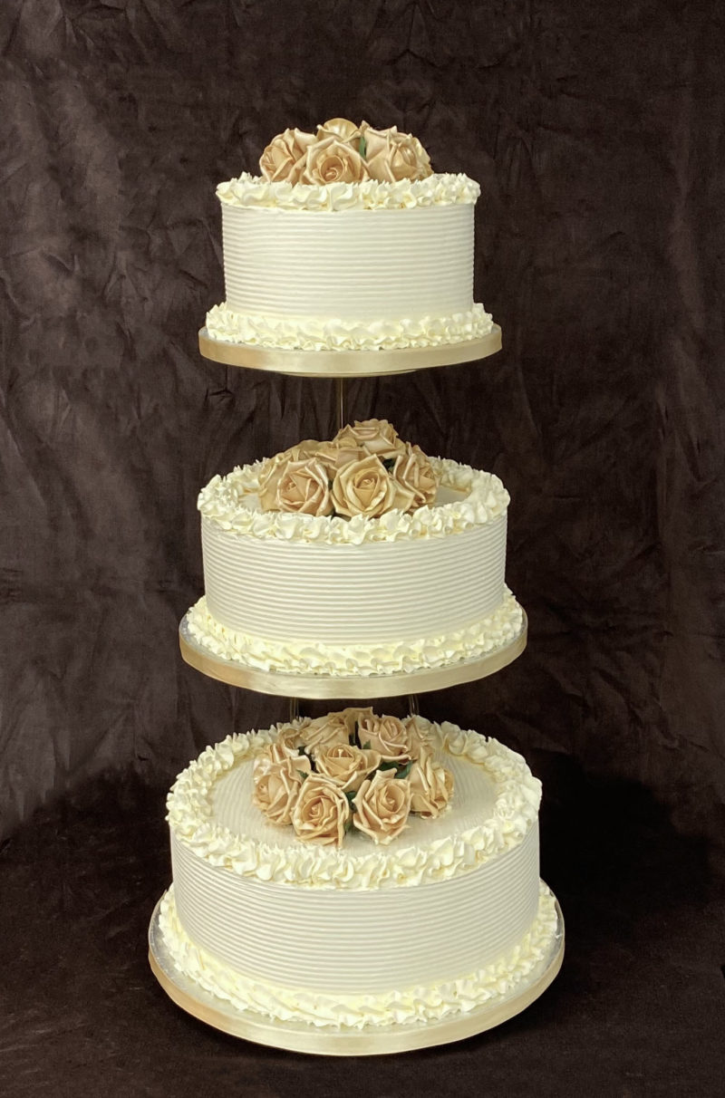 wed 13 jpg <div class="woocommerce-product-details__short-description" style="text-align: center;">3 Tier wedding cake on a stand with antique gold flowers</div>